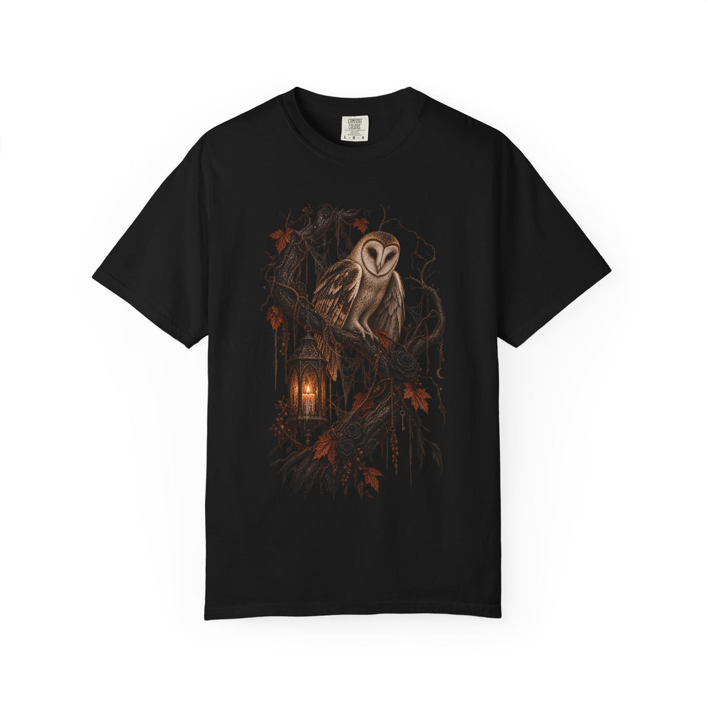 Barn Owl & Lantern T-Shirt — Gothic Night Wildlife