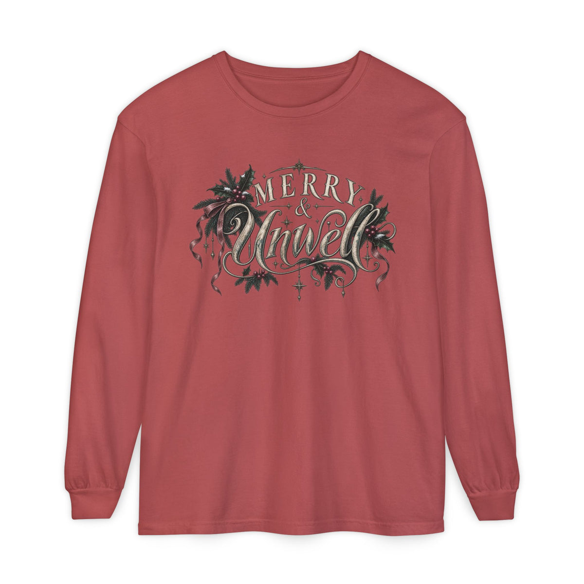 Merry & Bright Long Sleeve Tee — Vintage Holiday Christmas Shirt
