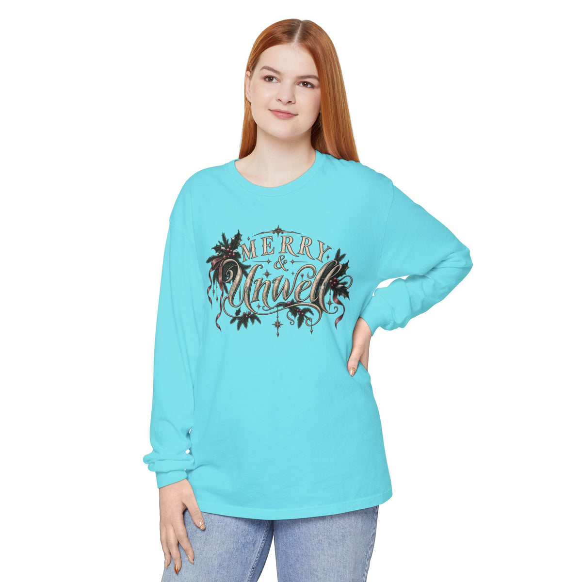 Merry & Bright Long Sleeve Tee — Vintage Holiday Christmas Shirt