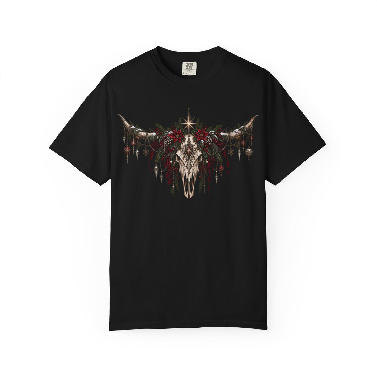 Western Skull Christmas T-Shirt — Boho Longhorn Design