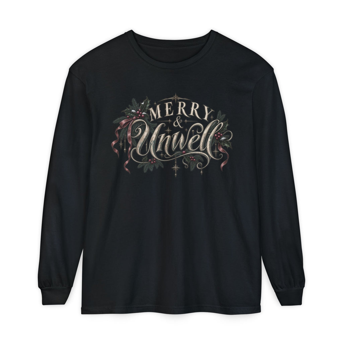 Merry & Bright Long Sleeve Tee — Vintage Holiday Christmas Shirt