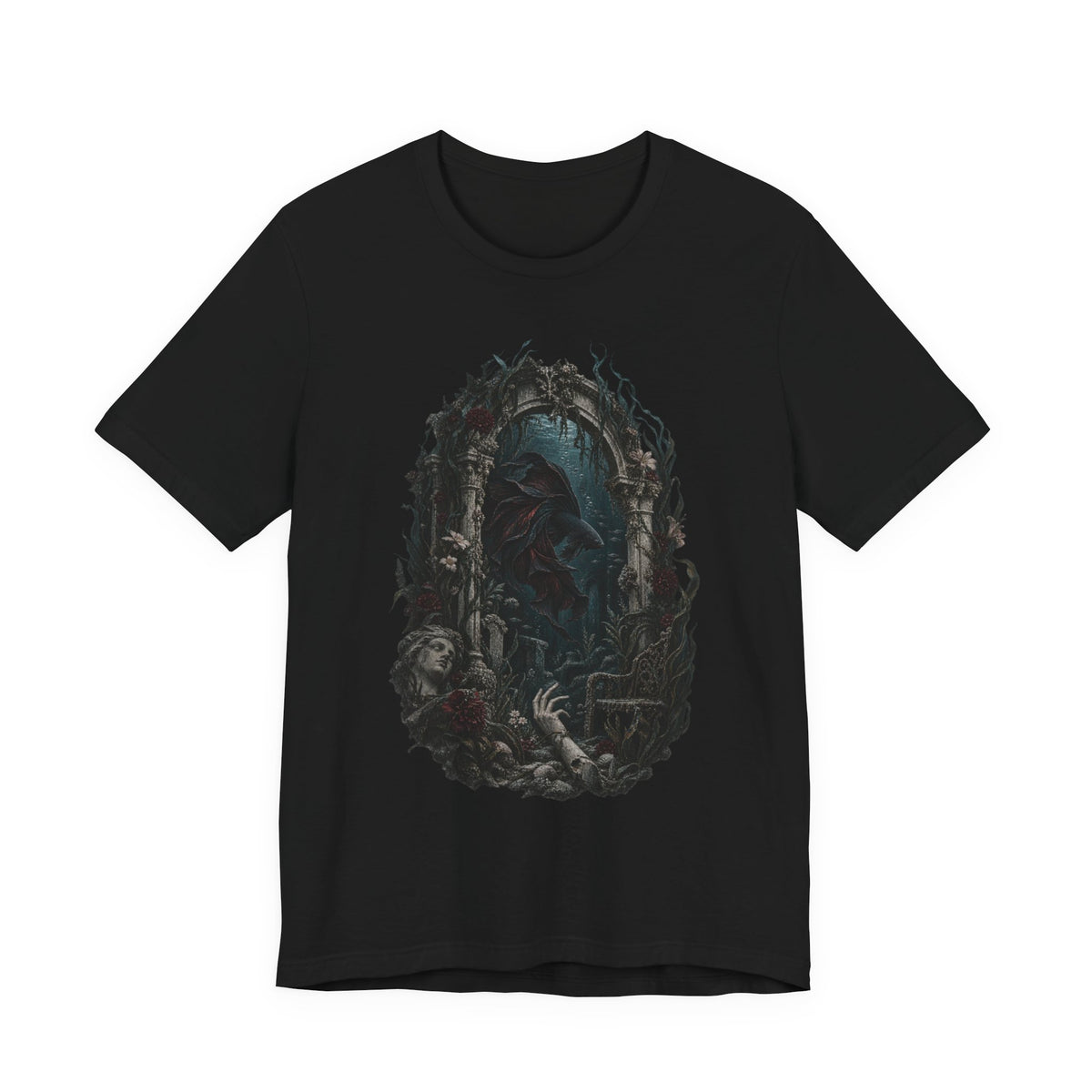 Gothic Fish T-Shirt — Underwater Ruins & Broken Statue
